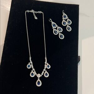 CAROLEE  Rhinestone and Sapphire Blue Tear Charms Necklace and Earrings set of 3